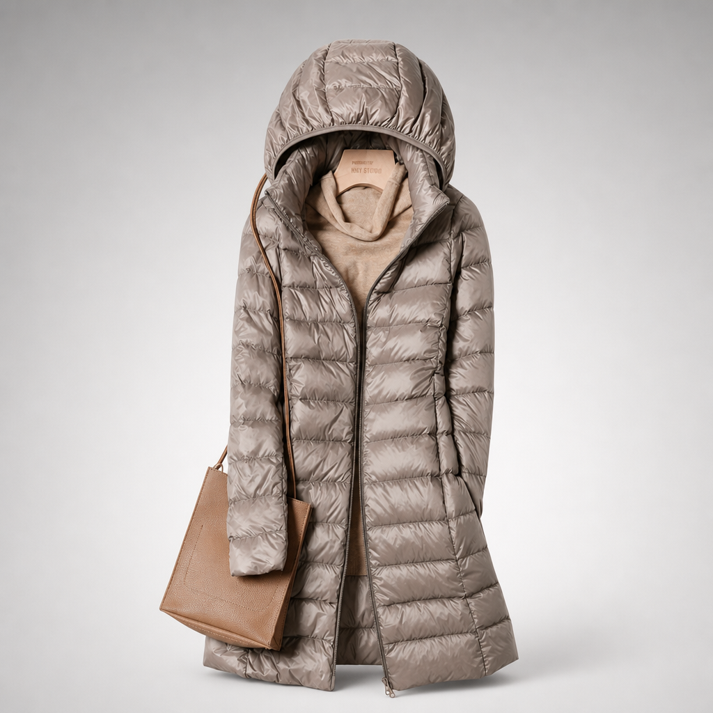 Hooded Zip Front Lightweight Longline Puffer Jacket 5