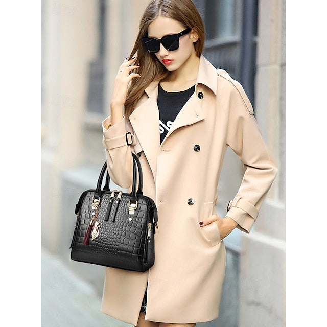 Crocodile Handbag with Leather Faux Tassel Pattern