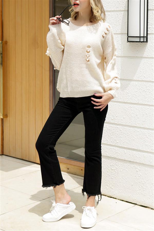 Hollow Out Pearls Pullover