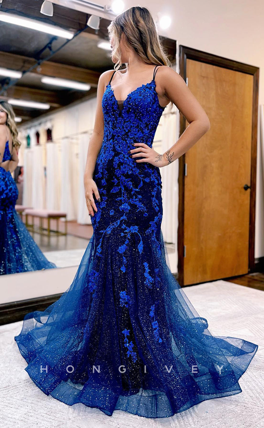 L0886 - Two Tone Plunging Neck Crisscross Back Trumpet Dress - Fashionpara