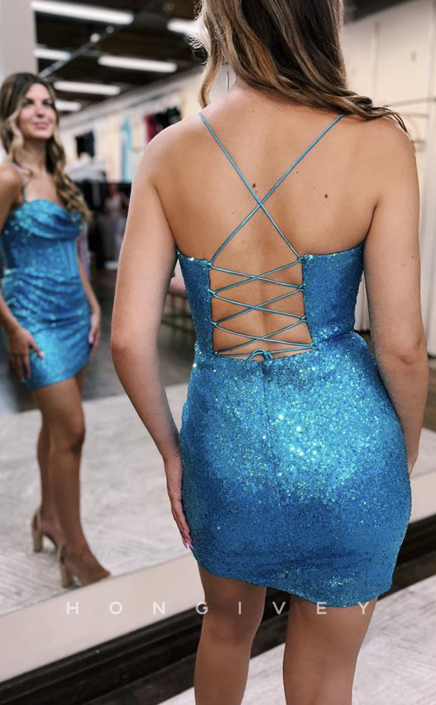 H1814 - Sheath/Column Spaghetti Straps Sequins Short Homecoming Dress Pageant Dress - Fashionpara