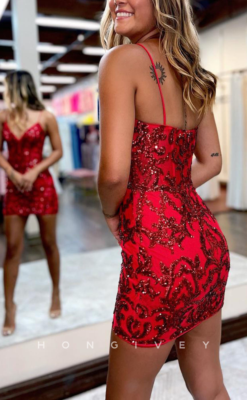 H1824 - Sheath/Column V neck Short Homecoming Dress Tight Pageant Dress - Fashionpara
