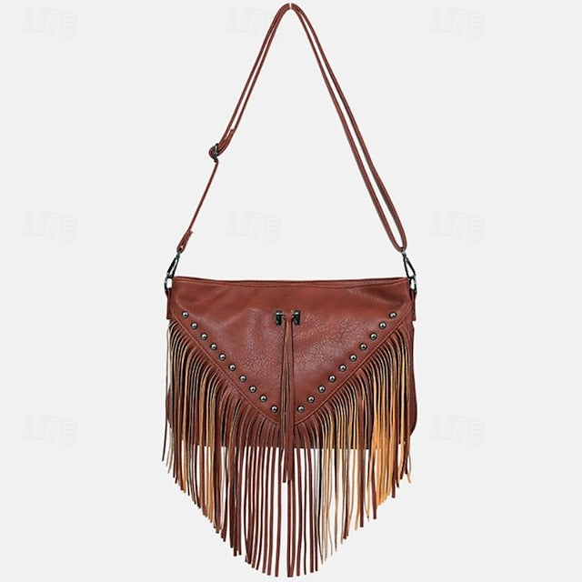 Leather with Fringe Crossbody Bohemian Bag