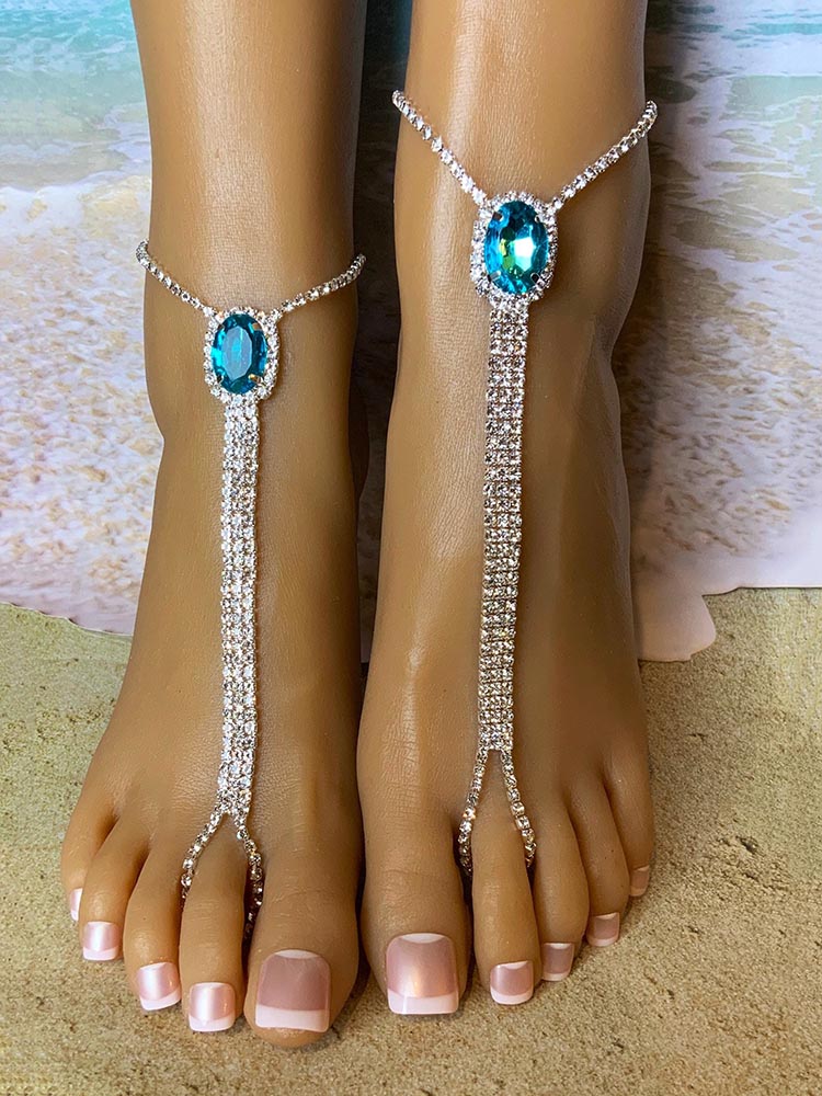 Rhinestone Toe Ring Anklet Set
