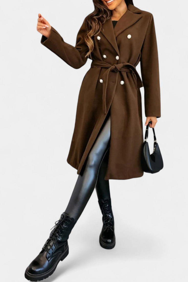 Double Breasted Belted Notch Lapel Longline Coat 13