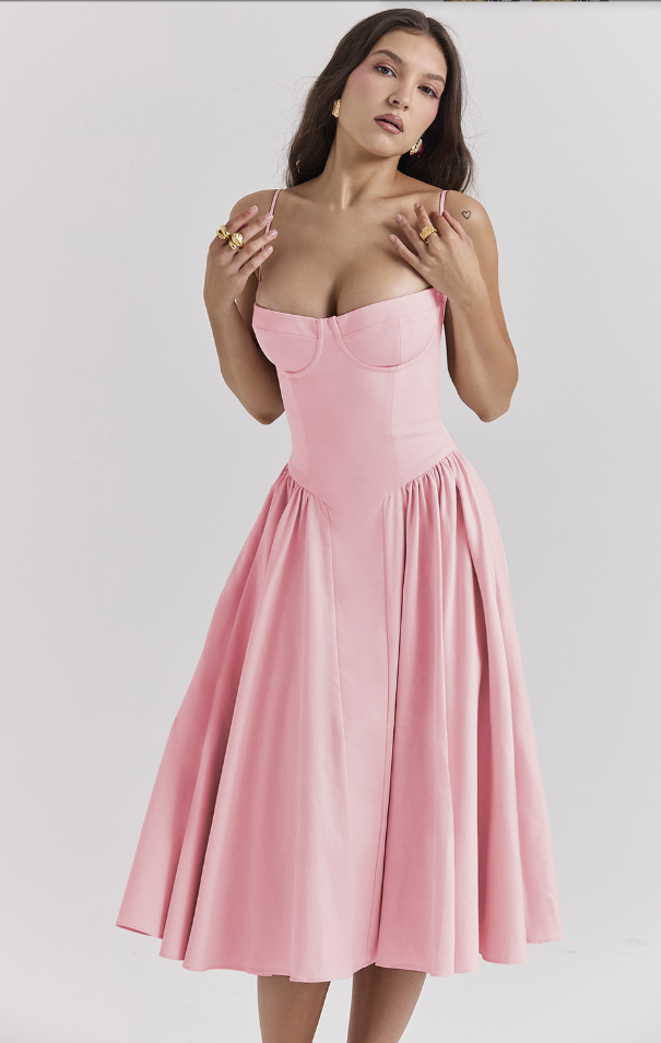 Corset Sweetheart Spaghetti Strap Fit and Flare Midi Dress - View 19