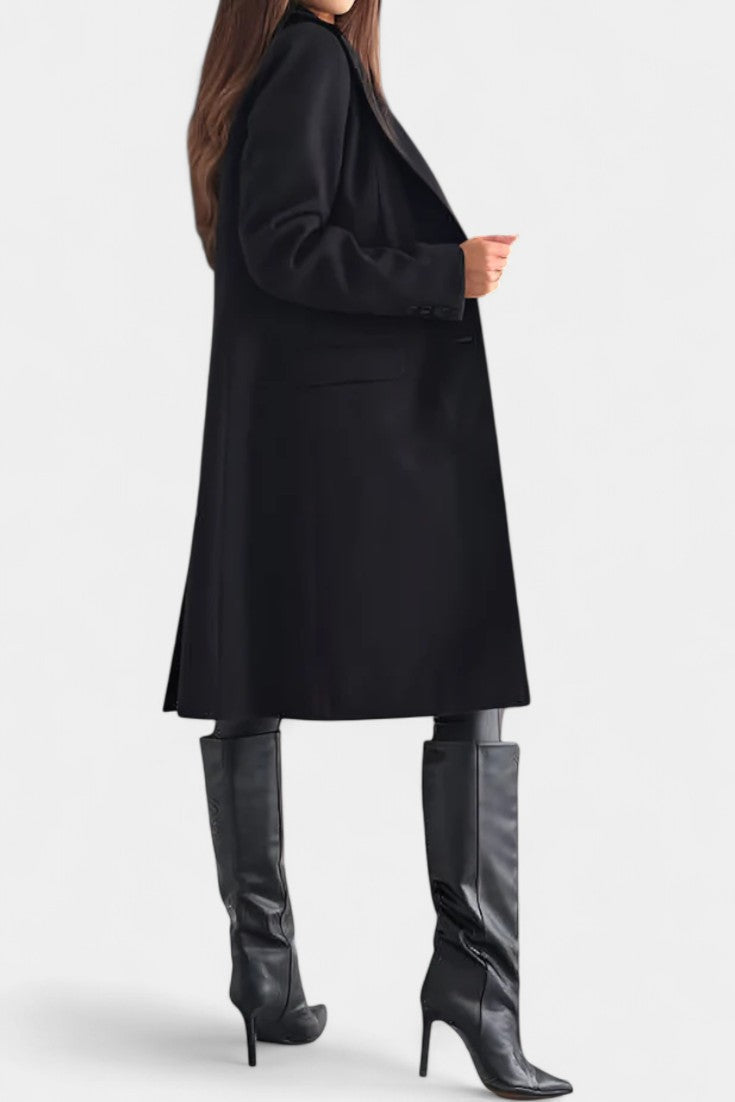 Notched Collar Single Breasted Mid Length Coat 4