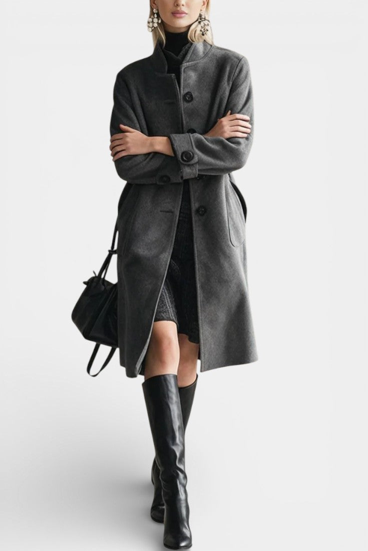 Stand Collar Single Breasted Longline Coat 3