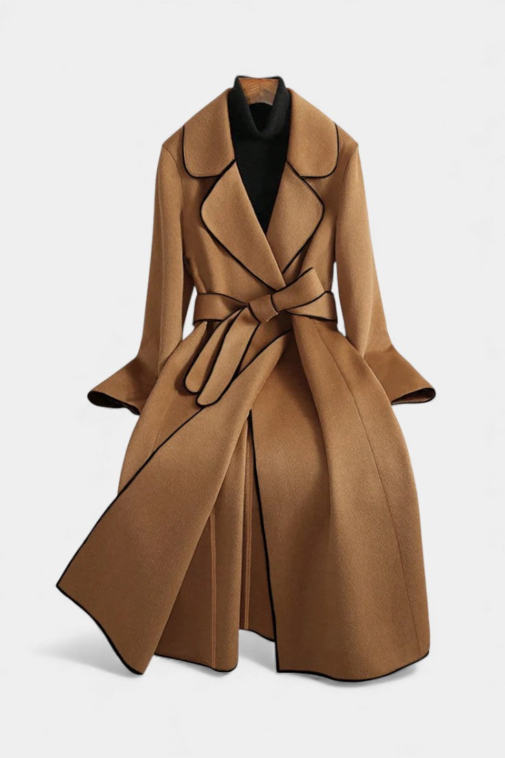 Contrast Trim Belted Longline Coat 3