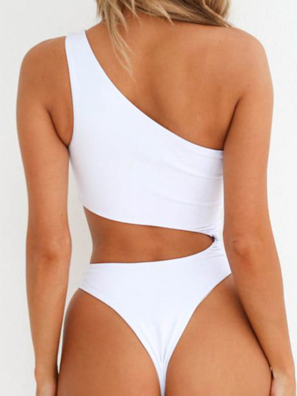 women's sexy bikini sloping shoulder one piece swimsuit - Fashionpara
