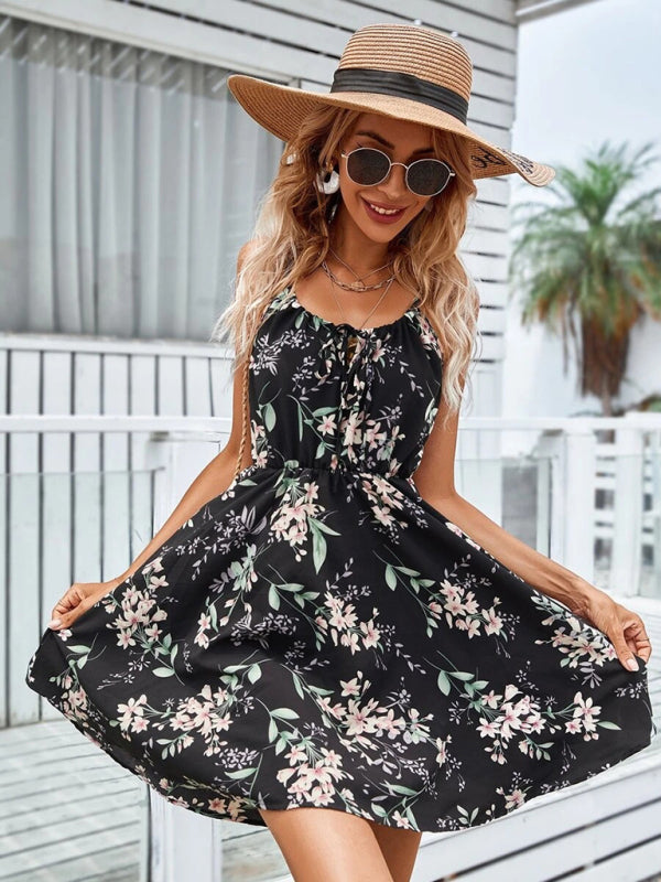 Summer New Elegant Sleeveless Dress Pullover Print Elastic Waist Suspender Skirt - Fashionpara