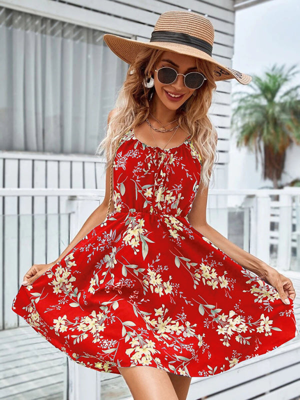 Summer New Elegant Sleeveless Dress Pullover Print Elastic Waist Suspender Skirt - Fashionpara