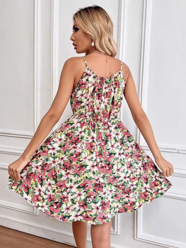 Summer New Elegant Sleeveless Dress Pullover Print Elastic Waist Suspender Skirt - Fashionpara