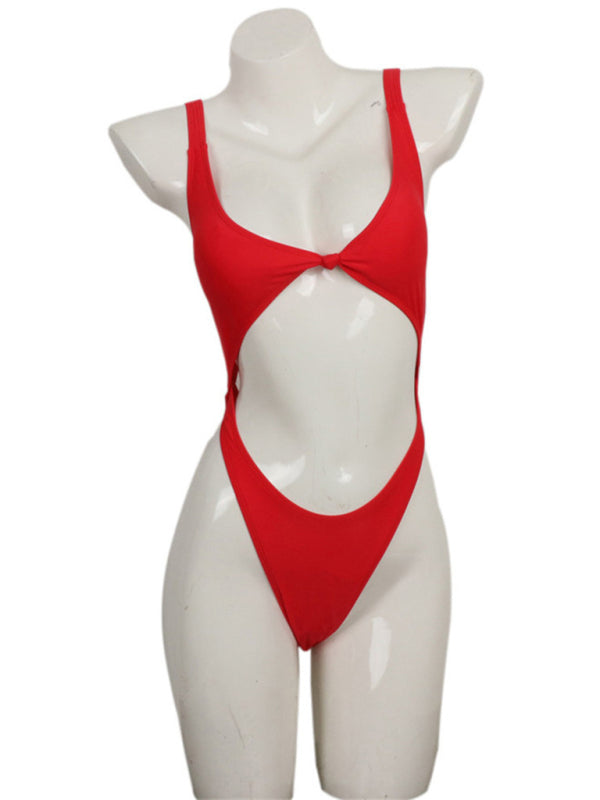 One piece halter bikini solid color sexy swimsuit - Fashionpara