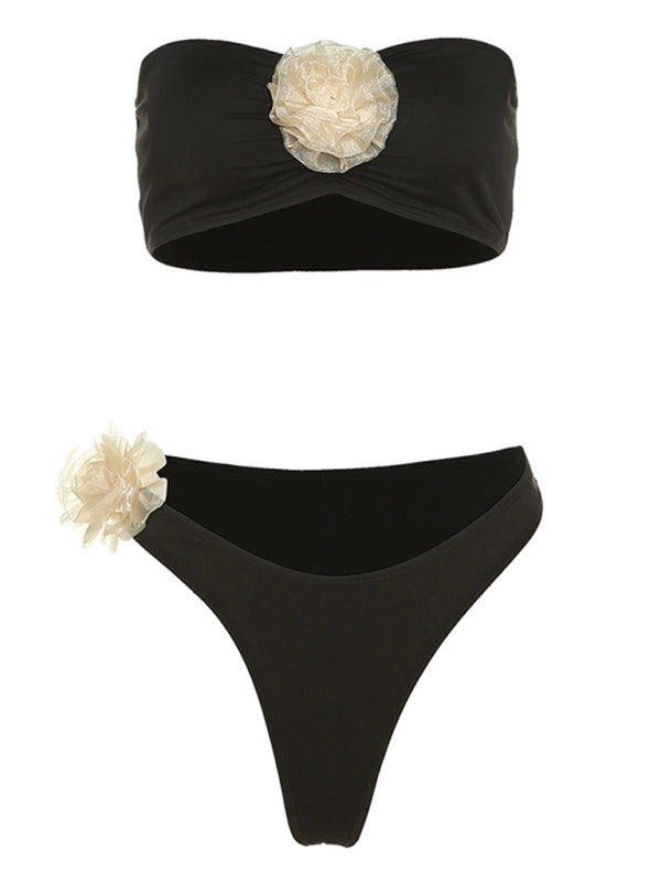 Women's three-dimensional flower decoration camisole sexy briefs bikini - Fashionpara
