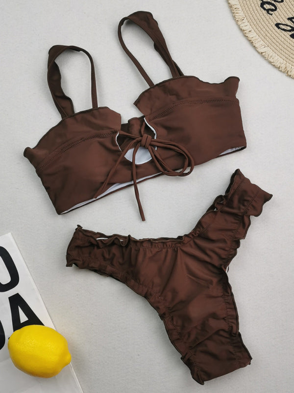 Women's new multi-color printed small fresh swimsuit lace split swimsuit bikini - Fashionpara