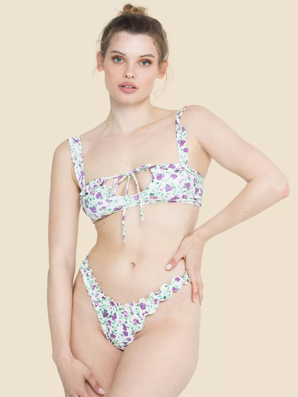 Women's new multi-color printed small fresh swimsuit lace split swimsuit bikini - Fashionpara