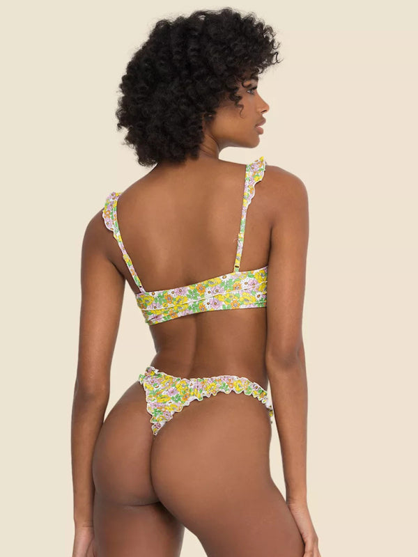 Women's new multi-color printed small fresh swimsuit lace split swimsuit bikini - Fashionpara