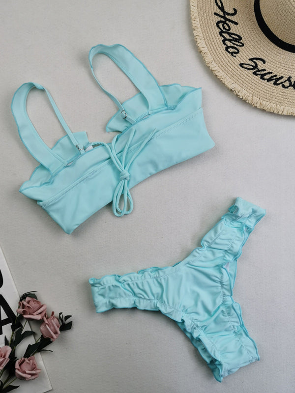 Women's new multi-color printed small fresh swimsuit lace split swimsuit bikini - Fashionpara