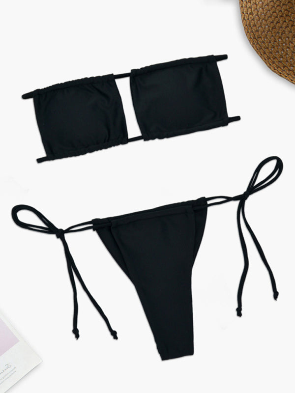 Women's one-piece swimsuit solid color sexy bikini set - Fashionpara