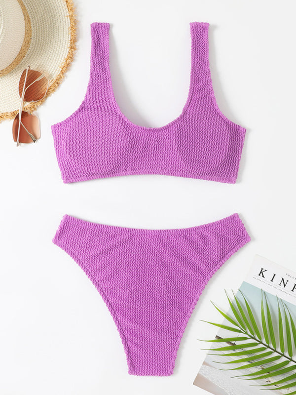 Women's twisted one-piece swimsuit wrinkled wavy fabric bikini - Fashionpara
