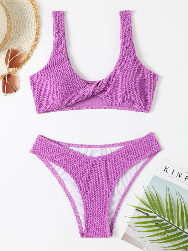 Women's twisted one-piece swimsuit wrinkled wavy fabric bikini - Fashionpara