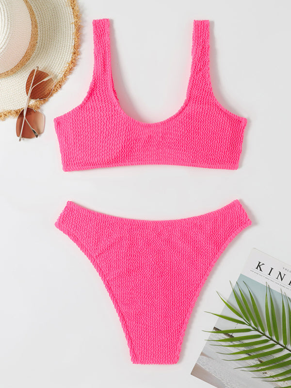 Women's twisted one-piece swimsuit wrinkled wavy fabric bikini - Fashionpara