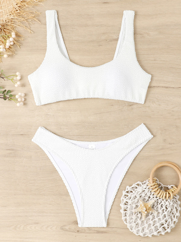 Women's twisted one-piece swimsuit wrinkled wavy fabric bikini - Fashionpara