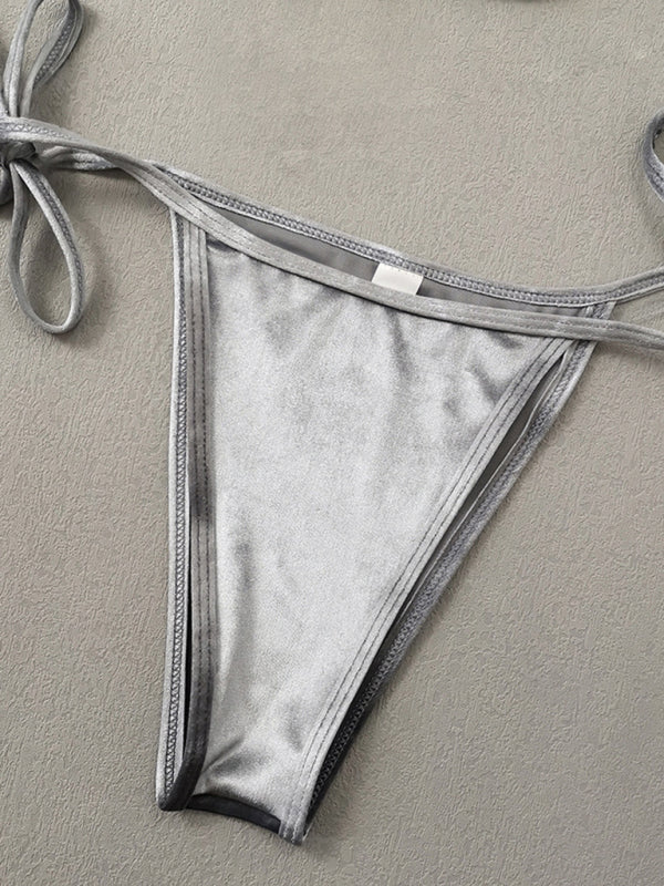 Women's gold velvet sexy and elegant strappy bikini - Fashionpara