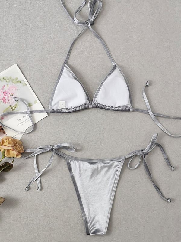 Women's gold velvet sexy and elegant strappy bikini - Fashionpara