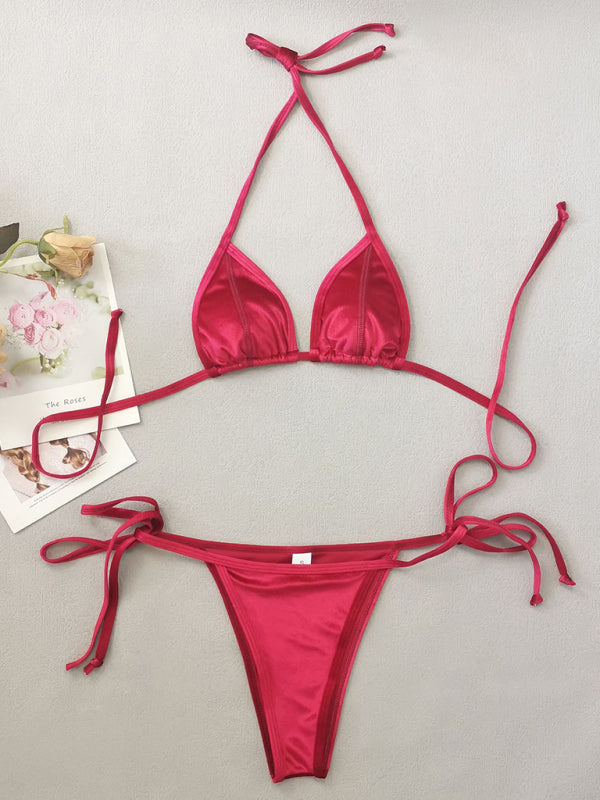 Women's gold velvet sexy and elegant strappy bikini - Fashionpara