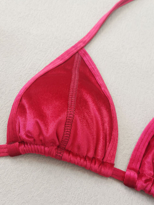 Women's gold velvet sexy and elegant strappy bikini - Fashionpara