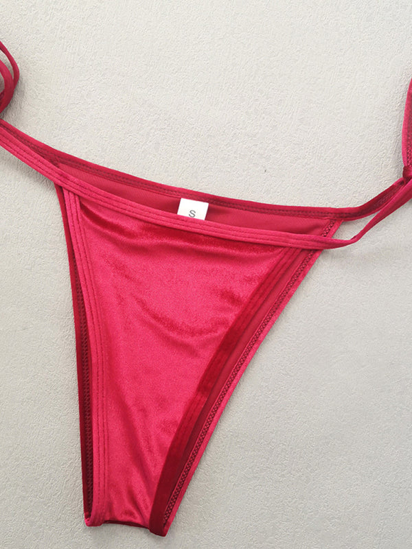 Women's gold velvet sexy and elegant strappy bikini - Fashionpara