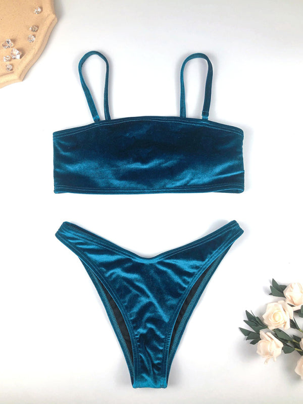 Women's split gold velvet sexy high waist bikini - Fashionpara