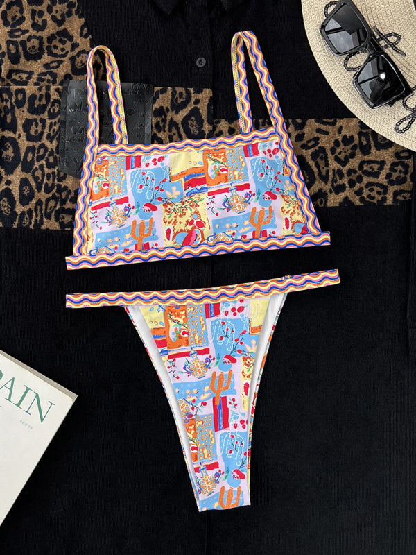 Women's one-piece swimsuit bandeau style colorful ethnic print sexy bikini - Fashionpara