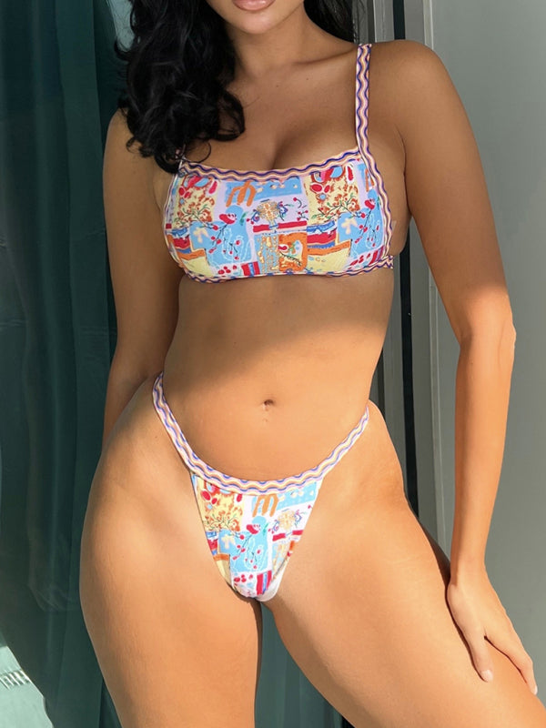 Women's one-piece swimsuit bandeau style colorful ethnic print sexy bikini - Fashionpara