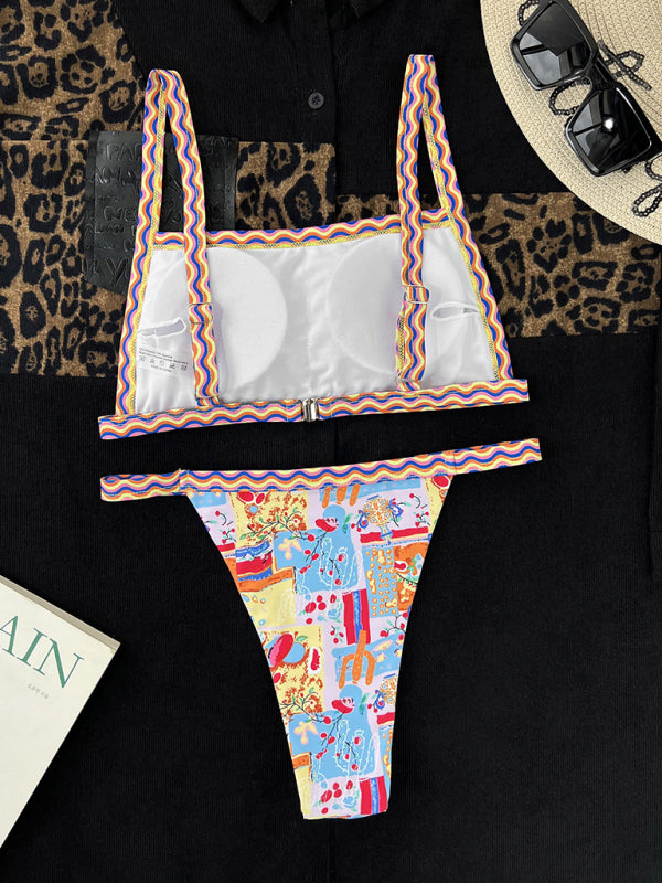 Women's one-piece swimsuit bandeau style colorful ethnic print sexy bikini - Fashionpara