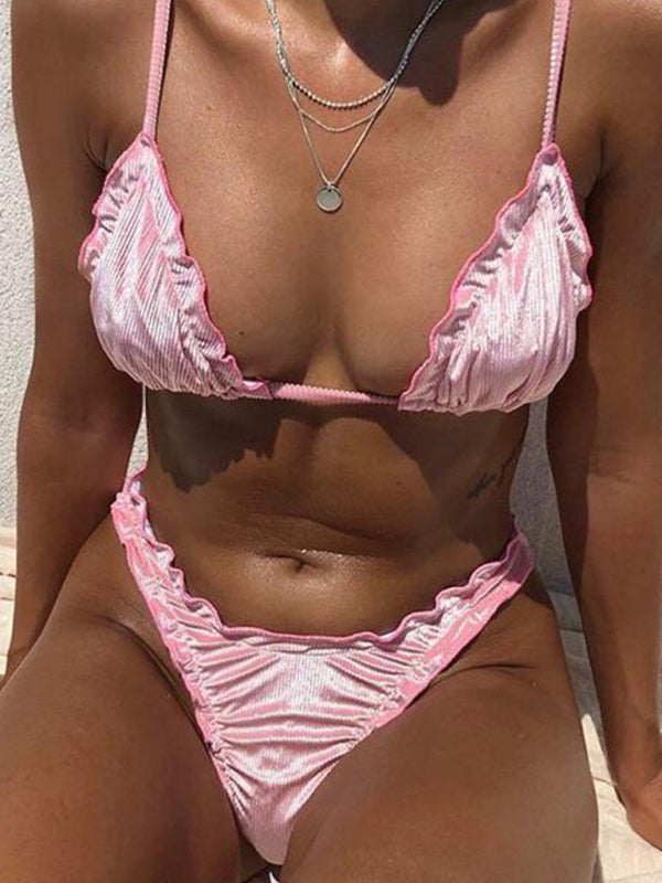 Women's fashion new solid color wavy edge sexy bikini - Fashionpara