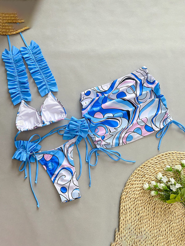 Women's new three-piece bikini ruffled edge split swimsuit - Fashionpara