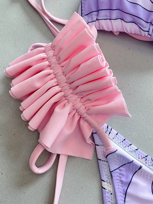 Women's new three-piece bikini ruffled edge split swimsuit - Fashionpara