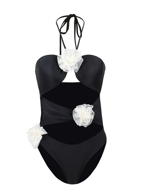 Women's Beach Three-dimensional Flower Halter Sexy High Waist Bikini - Fashionpara