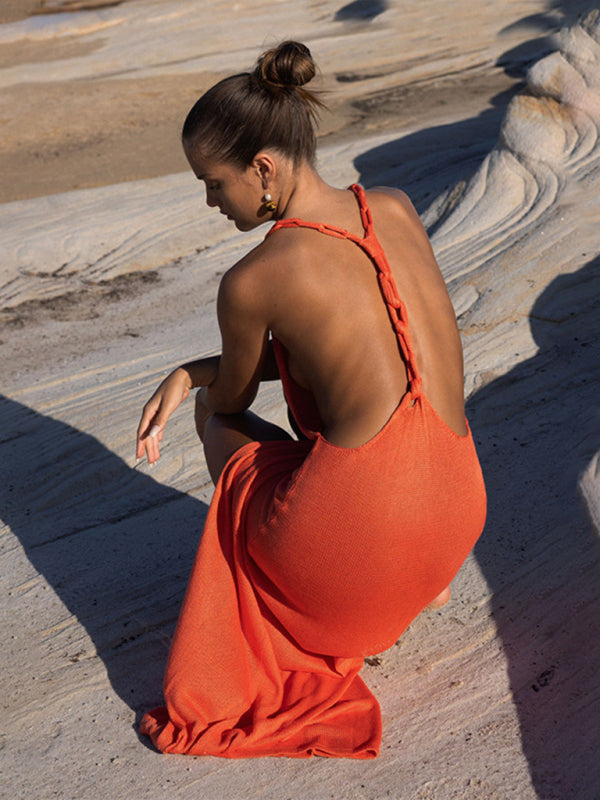 New Beach Skirt Women's Solid Color Sexy Knitted Beach Bikini Swimsuit Cover-up Sun Protection Wear