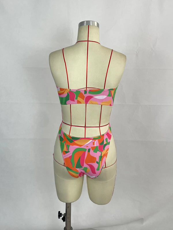 Women's sexy printed belted one-piece bikini - Fashionpara
