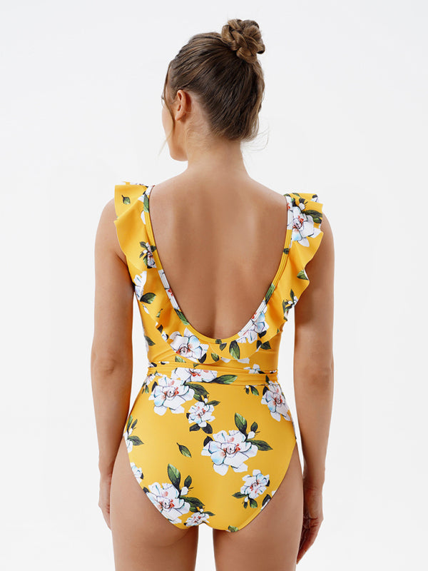 Women's Skinny Backless Floral Print One Piece Swimsuit - Fashionpara