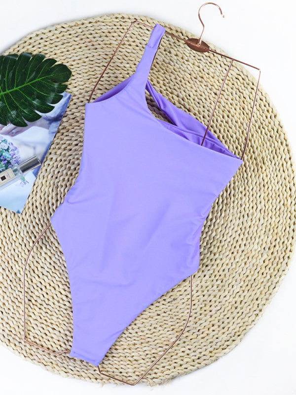New one-piece swimsuit solid color sexy hollow backless one-piece bikini swimsuit - Fashionpara