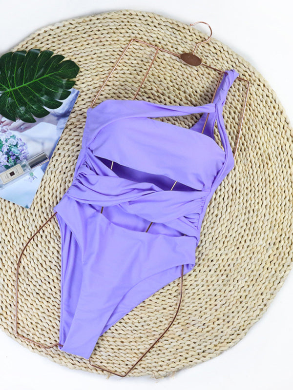 New one-piece swimsuit solid color sexy hollow backless one-piece bikini swimsuit - Fashionpara