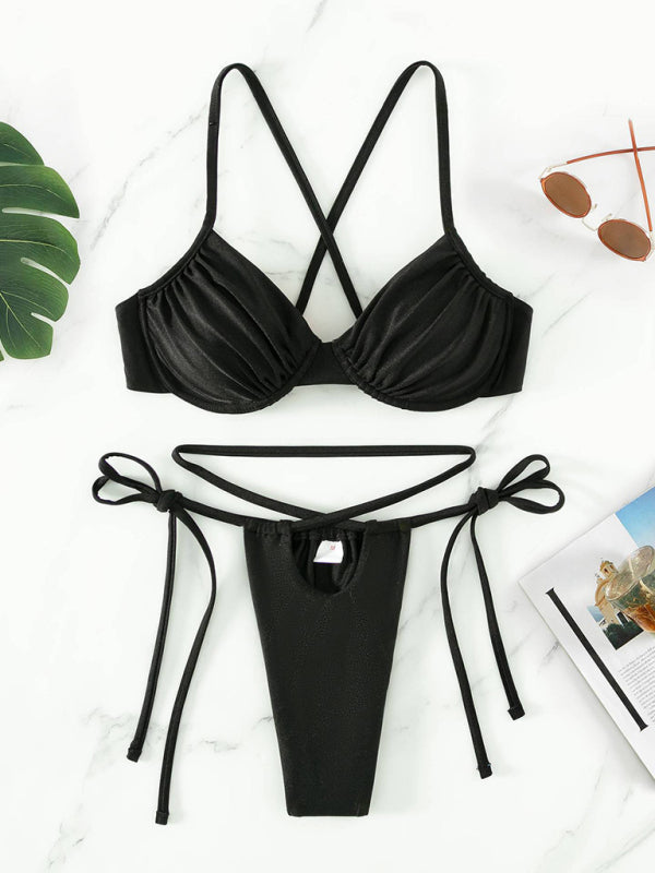 Women's sexy strappy split underwire bikini - Fashionpara