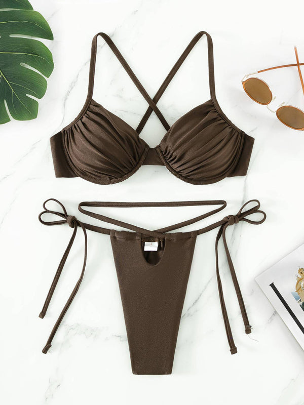 Women's sexy strappy split underwire bikini - Fashionpara