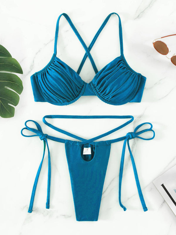 Women's sexy strappy split underwire bikini - Fashionpara