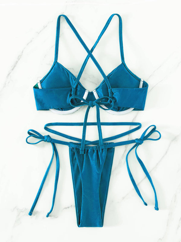 Women's sexy strappy split underwire bikini - Fashionpara